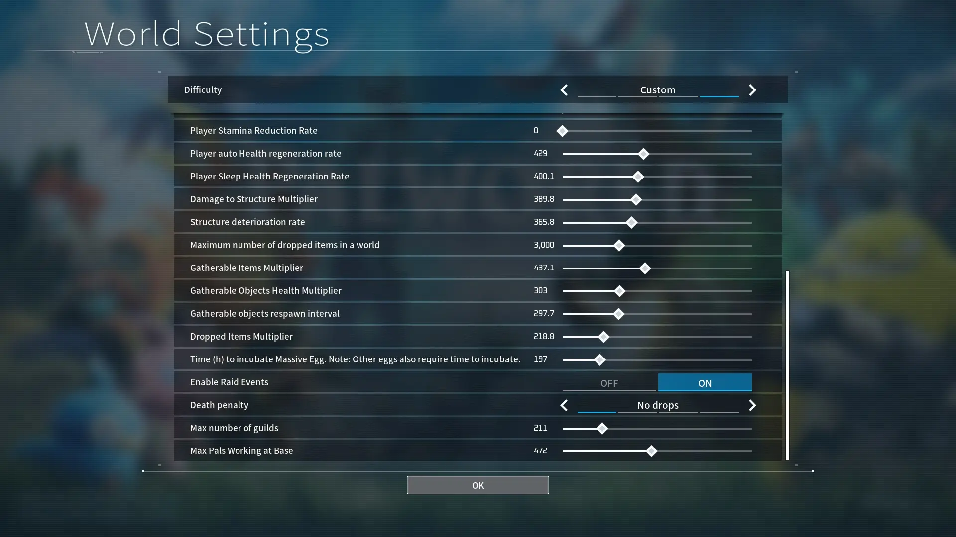 Palworld-Increased world settings limits-lagofast mod master
