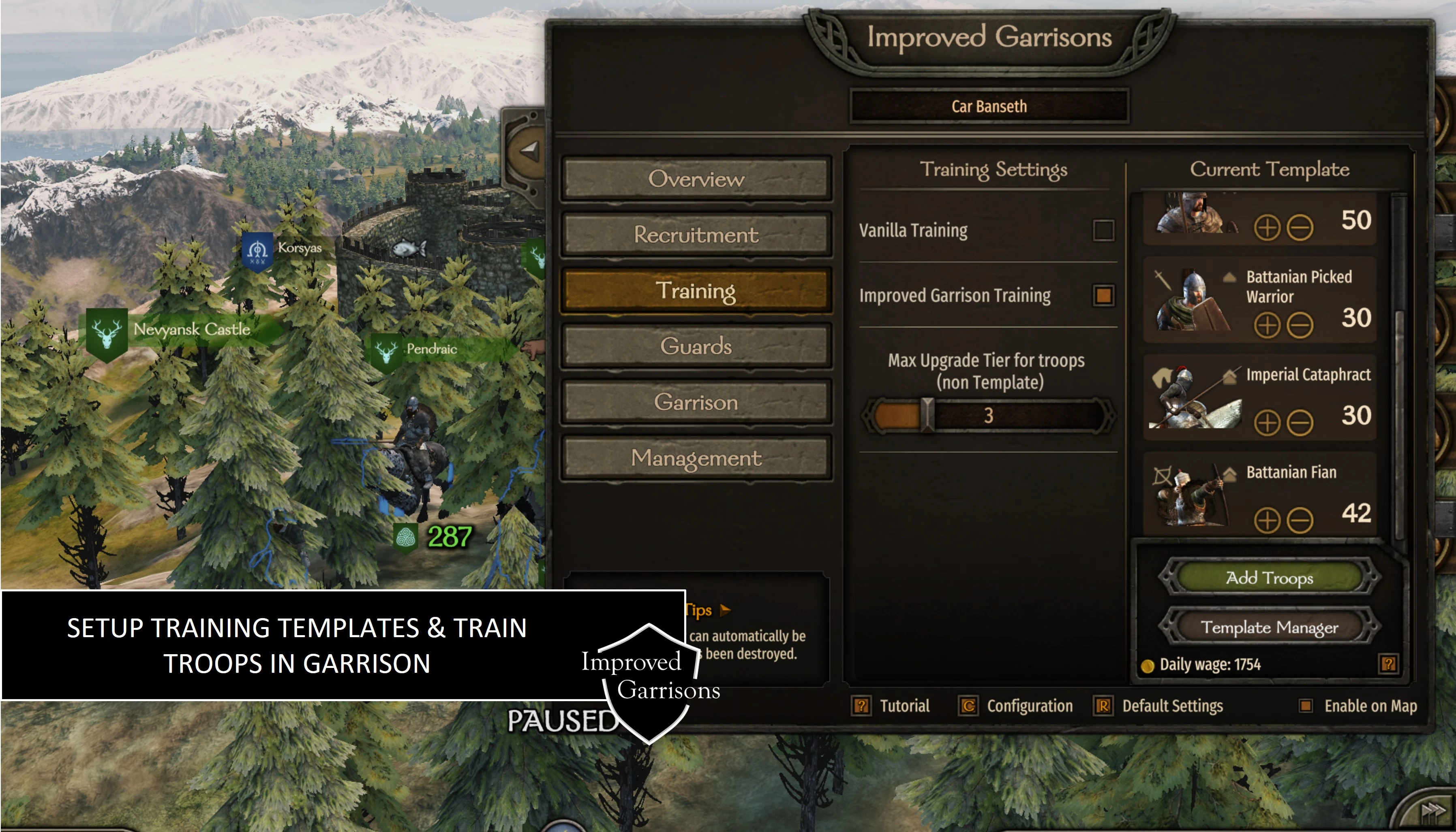 Mount&BladeII:Bannerlord Improved Garrisons-5-lagofast mod master