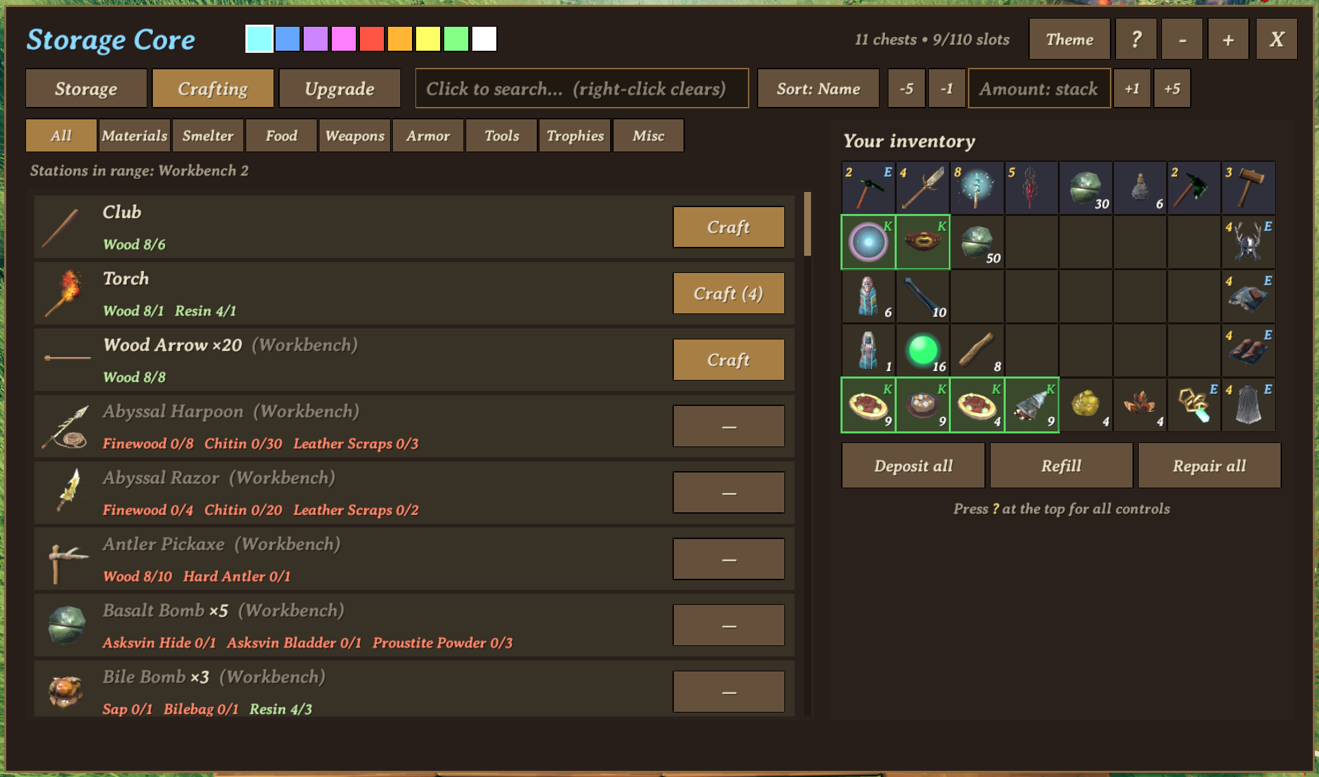 Crafting tab