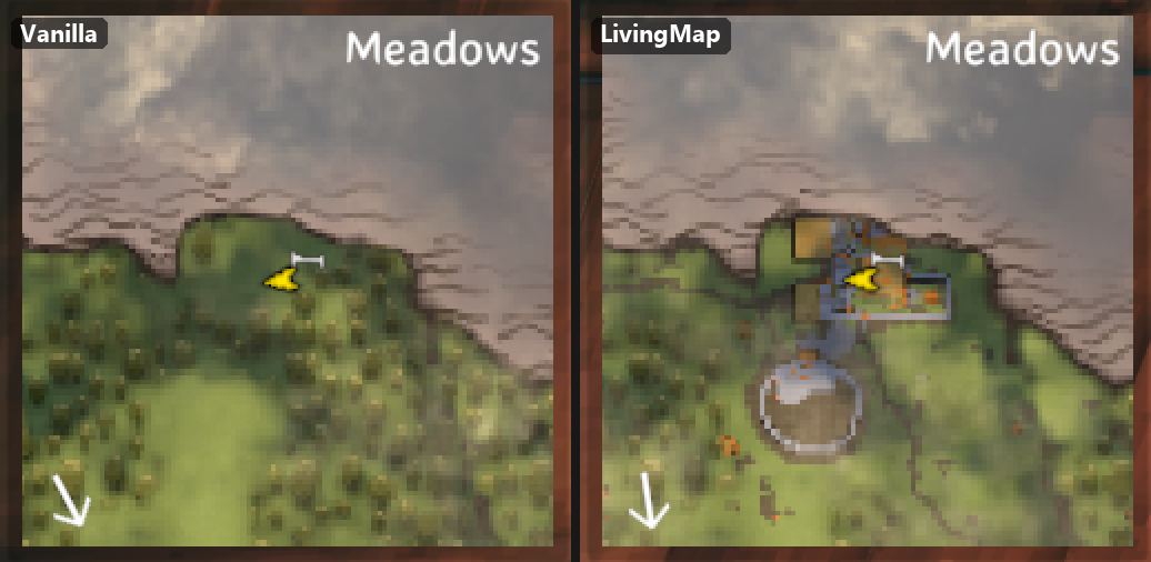 The minimap: vanilla on the left, LivingMap on the right