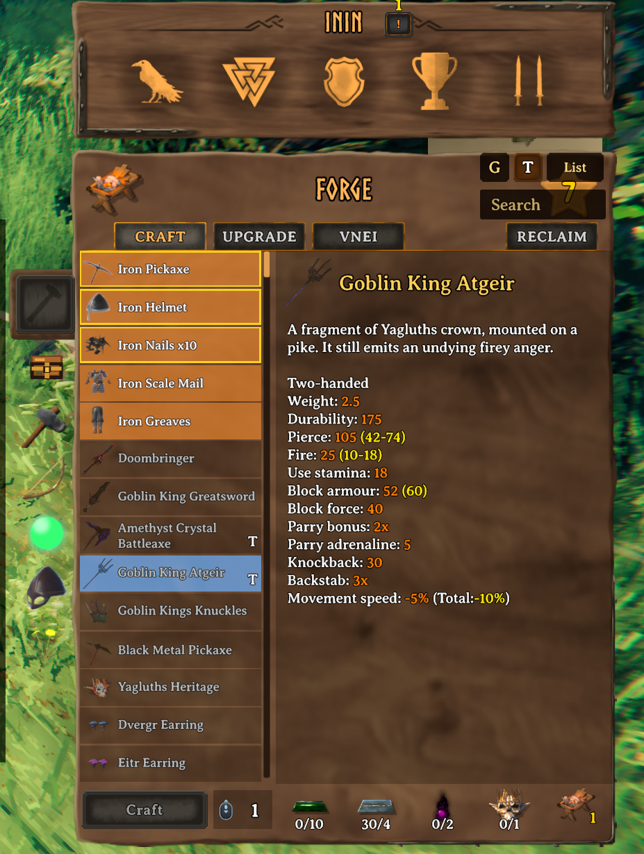 InventorySlots inventory and crafting list view