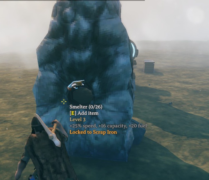 A level 3 smelter locked to Scrap Iron, its icon floating at the intake