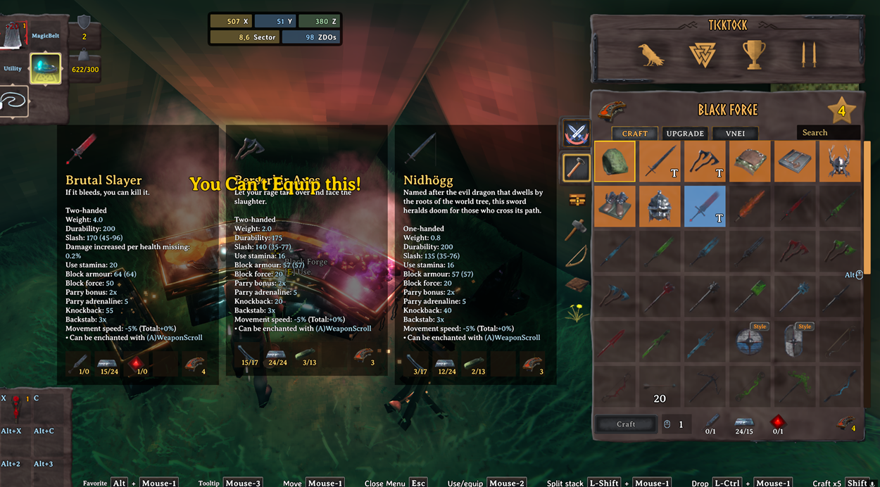 Equipment comparison panels