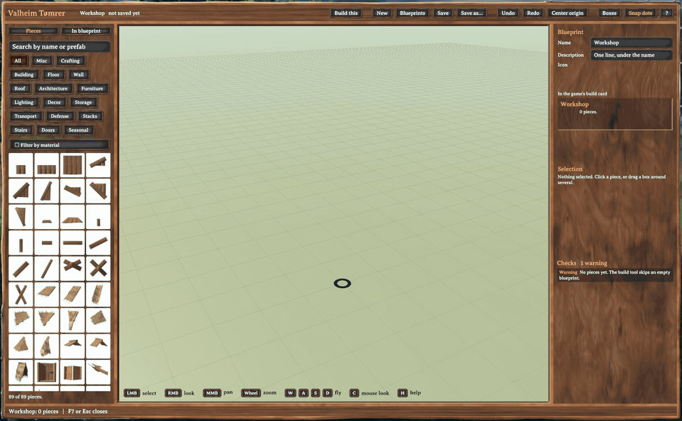 Building a blueprint in the in-game editor