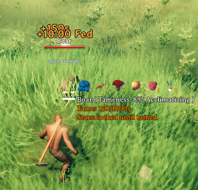 Manual feeding with visible food choices and progress