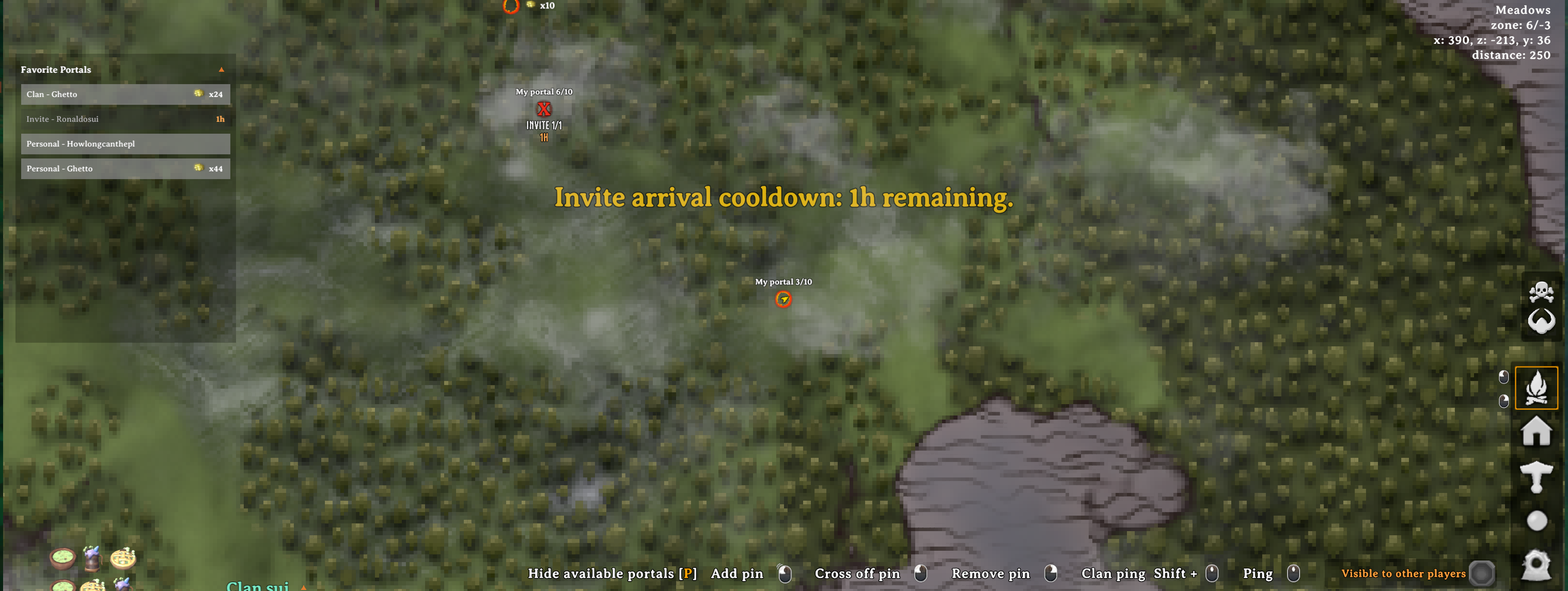 Invite portal showing its remaining travel cooldown