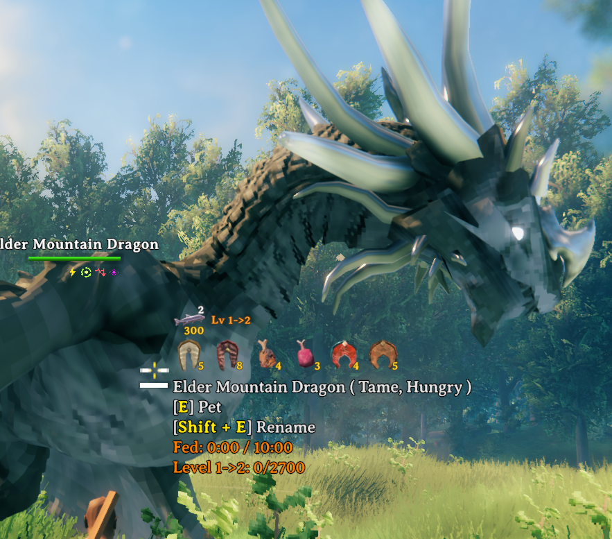 Dragon level-up food with quality and value requirements
