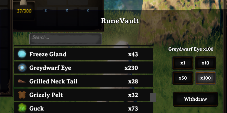 RuneVault Quantity Selection