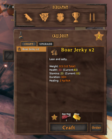 Order button on the cauldron's craft panel