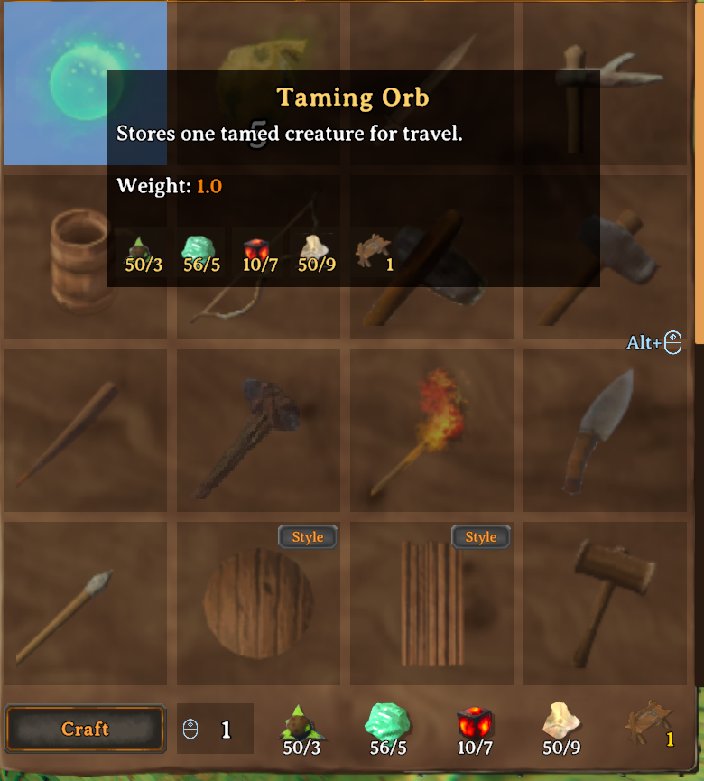 Taming Orb crafting recipe
