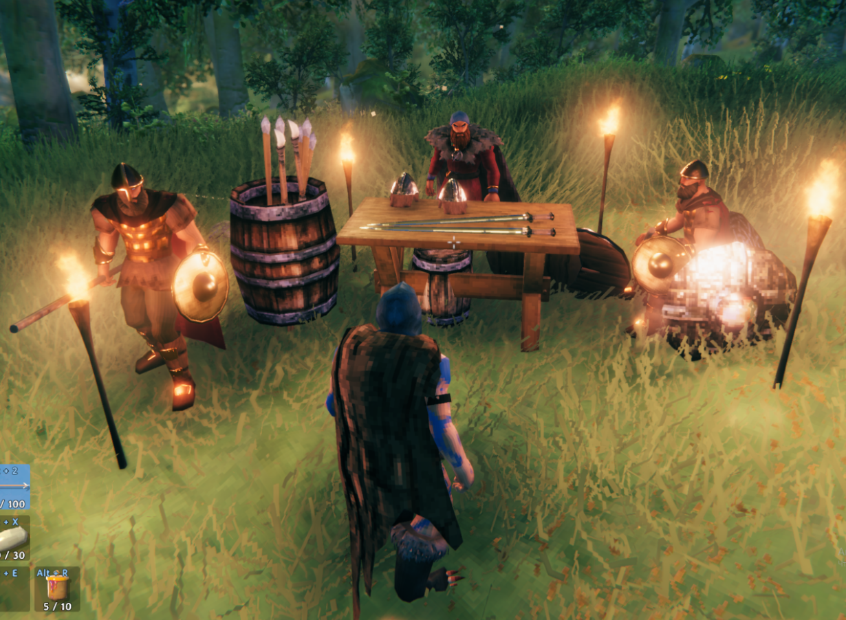 The recruiter's stall with two of his guards