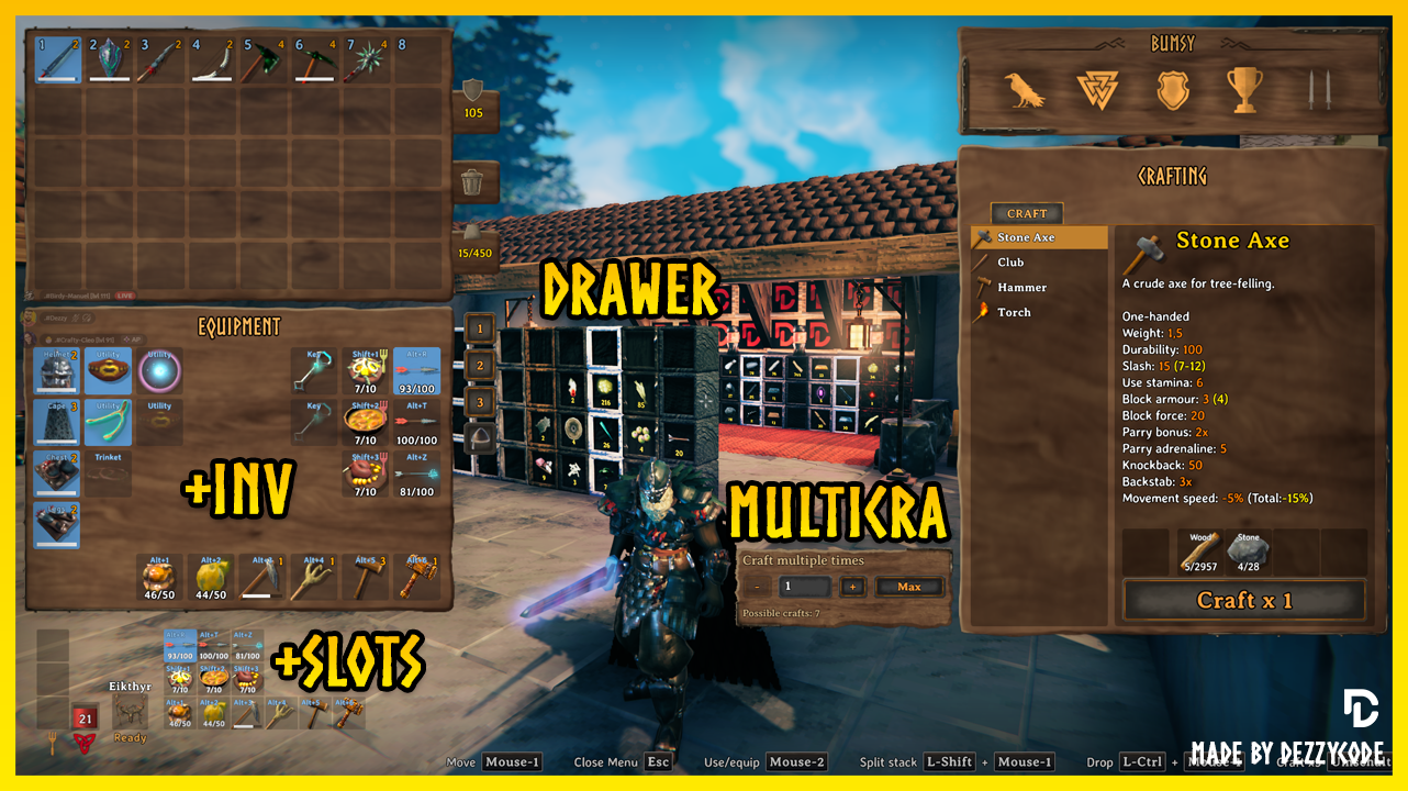 The extra pages, the equipment page and multi craft, all open at once