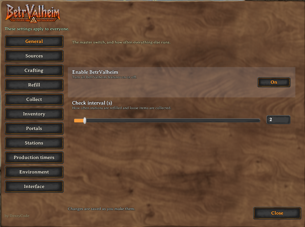 The settings window with its categories